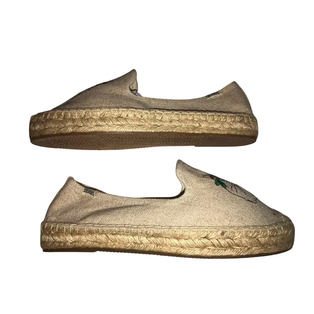Soludos Spirit Animal Cat Smoking Espadrille Size 8.5 Beige Whimsy Boho Summer